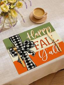 4 piezas/6 piezas/60 piezas Manteles decorativos de otoño, calabaza, girasol, hoja, coche, lazo, manteles de lino con letras, manteles resistentes a la suciedad, adecuados para el hogar, restaurante, decoración de mesa de comedor, artículos para el hogar - Multicolor - Ver 5