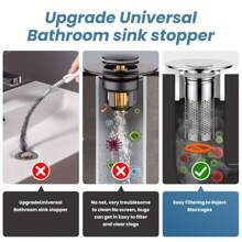 Bathroom Sink Drain Strainer,Pop Up Sink Drain Filter With Removable Stainless Steel Filter Basket Hair Catcher,Bathroom Drain Stopper Sink Plug For 1.1"-1.45" Basin Drain Holes - 1PC - View 7