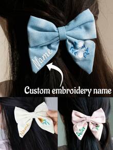 Custom Hair Bows With Embroidery Name, Personalized Velvet Hair Accessories And Clips, Oversized Bows For Women - Multicolor - View 8