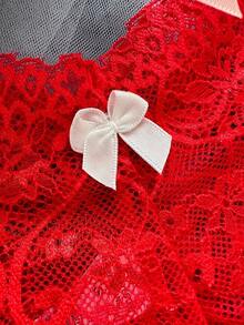 女士蕾丝花边性感内裤，高腰丁字裤，开裆，性感，内衣三角裤，外出穿着 - 紅色 - 查看 5