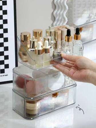 1个化妆品收纳盒，抽屉式梳妆台收纳盒，透明浴室柜收纳盒，可堆叠化妆品、口红、护肤品收纳盒/袋，化妆包，梳妆台，旅行，化妆包，收纳盒，储物盒，旅行必备，化妆品收纳盒，化妆包，洗漱包，桌面收纳盒，化妆包，化妆袋，化妆品收纳盒，梳妆台配件，化妆袋，化妆包，首饰盒，化妆刷架，化妆刷架，香水收纳盒，化妆包，女士礼物，圣诞礼物，女士礼物创意
