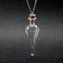 1个透明水滴魔法瓶吊坠项链配钛钢链可放置香水精油宠物骨灰男女皆宜佩戴