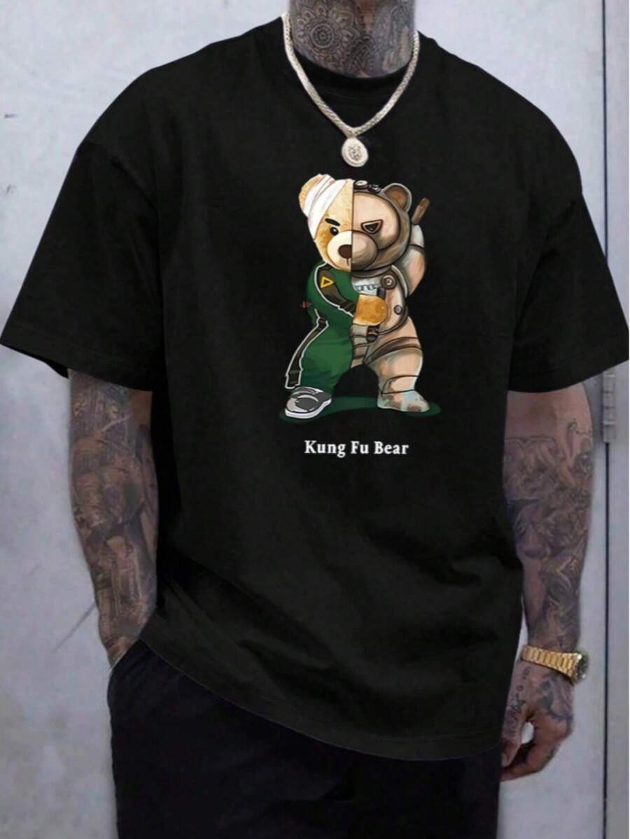 Playera de Hombre con estampado "Bear Warrior Mode" - Negro - Ver 1