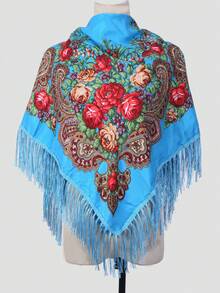 1pc Women's Autumn/Winter Bohemian Style Printed Square Scarf, Large Size Tassel Shawl Wrap Handkerchief, Multi-Scenario Use - Multicolor - View 10