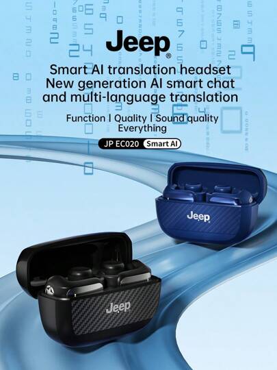 Jeep Fone de ouvido Jeep EC020 TWS com tradução em tempo real, IA, som HiFi, chamadas em HD, fones de ouvido com clipe e microfone