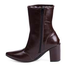 Women's Short Boot With Block High Heel And Pointed Toe - Rỉ Nâu - Xem 6