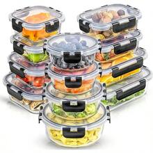 24 Piece Glass Storage Container Set Freezer Safe Food Containers With Leakproof Lid Meal Prep Jars - Black - View 1
