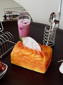 1pc Fun Bread Toast-Shaped Tissue Storage Box, Bathroom Decoration Ornament, Dining Table Table Decoration Tissue Box, Bedroom Decoration Ornament, Decorative Tissue Storage Container, Party Decoration Supplies, Suitable For Christmas Gifts, Moving Gifts