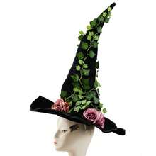 Halloween Witch Hat Gothic Flower Climbing Vine Wizard Hat Pointed Cap For Adults, Cosplay Costume Accessories - màu đen - Xem 3