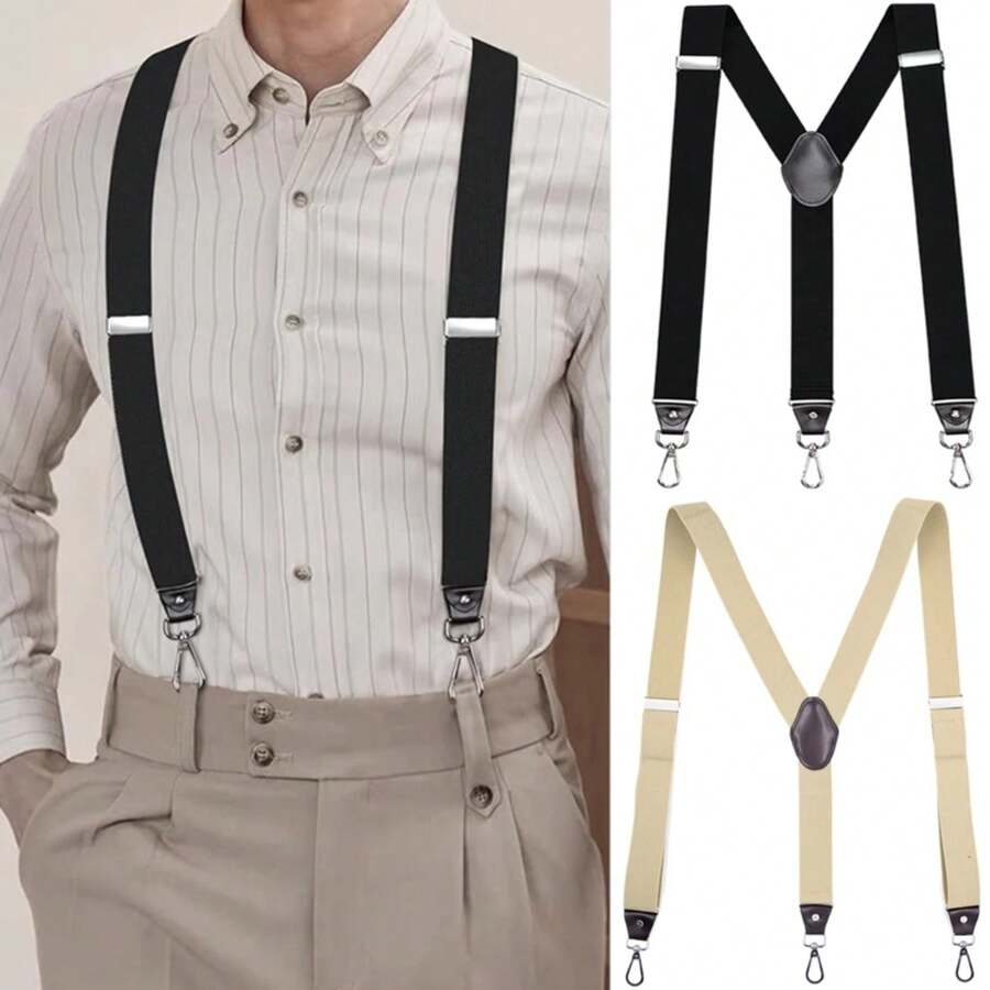 Tirantes de alta resistencia con ganchos giratorios para hombres, jeans de trabajo, espalda en Y, grandes y altos, ajustables, elásticos, tirantes para pantalones, correa de cinturón RDH5 - Azul marino - Ver 1