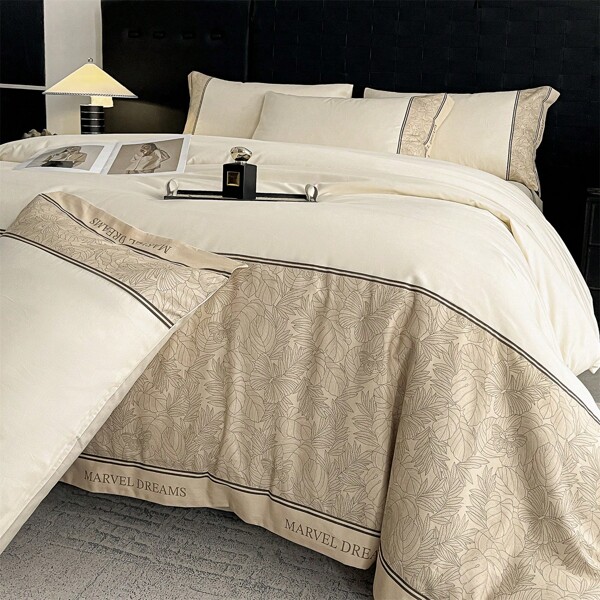 4PCS Washed Solid Color Color Flower Pattern Design Bedding Set With Simple Design (1pc Duvet Cover+1pc Bed Sheet+2pcs Pillowcase), Bedroom Double Four Piece Set With Light Luxury Printed Brushed Bedding Duvet Cover, 2 Pillowcases, Four Piece Bedding Set With Soft, Skin Friendly Texture, Delicate Hand Feel, Washable, Non Fading,