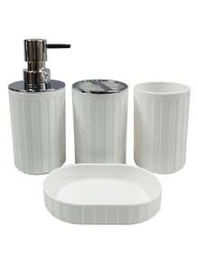 6er Badezimmer Accessoires Set, Kunststoff & Bambus Bad Ensemble Kit mit Seifenspender, Zahnputzbecher, Zahnbürstenhalter, Seifenschale, Toilette-Bürste & Halterung, Mülleimer, Geschenkset für Geburtstag, Feiertage, Einweihung, Weihnachten, in den Farben Schwarz, Weiß und Grau erhältlich