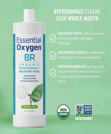 Essential Oxygen Certified BR Organic Brushing Rinse,  Mouthwash For Whiter Teeth, Fresher Breath, And Happier Gums, Alcohol-Free Oral Care, Peppermint, 16 Ounce, Package May Vary - Peppermint - 查看 2