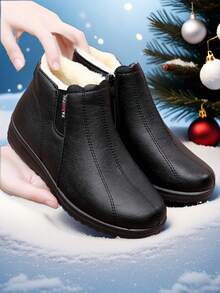 女士时尚多功能雪地靴，保暖内衬踝靴，户外防滑踝靴，圣诞礼物 - 黑色 - 查看 3