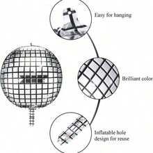 5 件装，4D 金属银色迪斯科主题气球，适用于生日派对背景装饰、铝膜气球、生日照片道具、生日派对周年派对场景装饰布置、房间装饰、室内装饰 - 銀色 - 查看 9