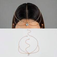 1pc Fashionable & Minimalist Iron Chain Tasseled Diamond Geometric Round Base Chain Necklace For Women, Party Gift (Hand-Made Chain, Cut To Size, Random Number Of Rhinestones) - 28467 Gold - View 13