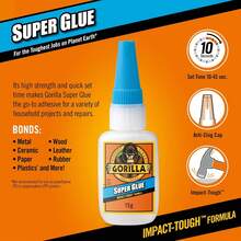 Gorilla Super Glue, 15g – All Purpose, Impact Tough & Fast Setting With Anti-Clog Cap Ideal For Metal, Ceramics, Leather & More - Keo dán siêu dính 15g - Xem 10