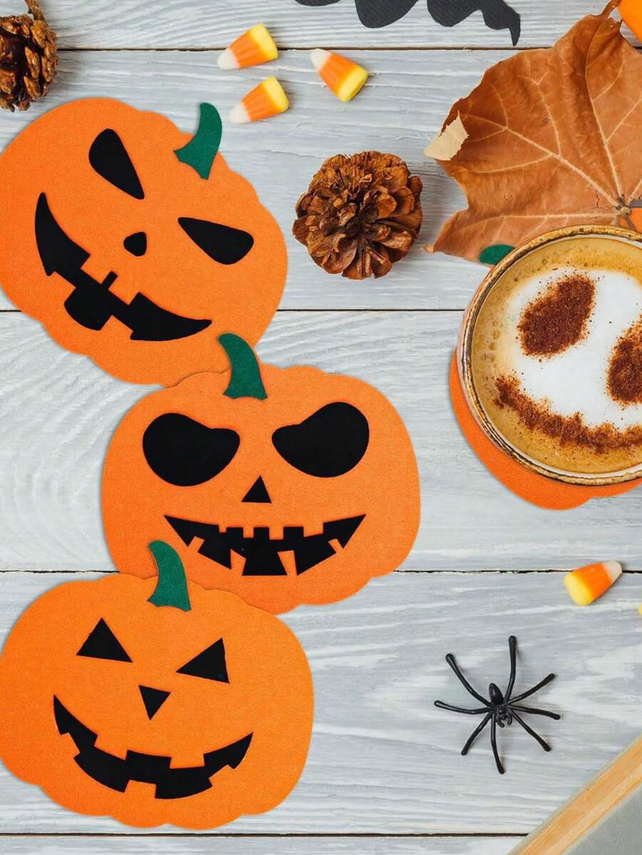 4 件万圣节杯垫、南瓜形毛毡碗垫、防滑隔热垫、节日派对用品秋季装饰秋季装饰 - 彩色 - 查看 1