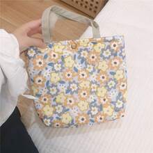 Women Tote Bags - 淺灰底桔黃花朵 - 查看 1