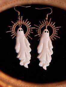 1 对时尚幽灵吊坠耳环，波西米亚合金耳环，百搭，适合女性 - 白色 - 查看 3