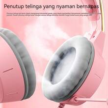 ONIKUMA RGB 灯光游戏耳机，发光头带，柔性降噪麦克风，有线 3D 立体声耳机，时尚流行，游戏耳机，音乐耳机，有线耳机，生日/节日/圣诞礼物 - 粉色 - 查看 7