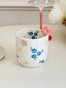 1pc/4pcs Ceramic Hand Grip Coffee Mugs, Floral Hand Grip Cups, High-Quality Espresso Cups, Office Latte Cups, Small & Cute, Hand Grip, Suitable For Arabic Coffee, Cappuccino, Dessert Cups, Gift