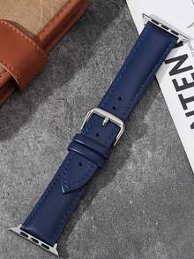 1条男女通用蓝色软皮表带，兼容 Series 11、10、9、SE、8、7、6、5、4、3、2、1，尺寸：41毫米、45毫米、46毫米、49毫米、44毫米、42毫米、40毫米、38毫米，时尚简约运动风智能手表表带 - 藍色 - 查看 6