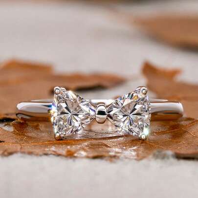 1pc Classic Elegant Bow-Knot Diamond Ring, Engagement Gift, Holiday Gift, S925 Sterling Silver Exquisite Jewelry Gift