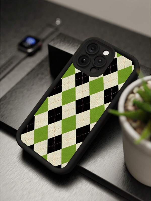 1pc New Rhombus Pattern Phone Case, Suitable As Gift For Boyfriend, Friends, Girlfriend, Family, Siblings, Colleagues, Younger Brother, Couples, Classmates, Teachers, Birthday, Holiday Gifts. Black Matte Soft Shell, Full Protection, Dust-Proof, Waterproof, Compatible With IPhone 13/16/15/14/13/12/11/Pro/ProMax/X/XR/XS/XSMAX/7/8/PLUS, /Redmi/OPPO/Vivo/Honor