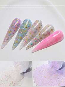 5件套亚克力美甲粉套装，白色、粉色、蓝色高光泽亚克力粉套装，含闪粉，5种颜色闪亮亚克力美甲雕塑法式美甲延长和指甲雕刻，持久易贴亚克力按压式美甲片 - 彩色 - 查看 4