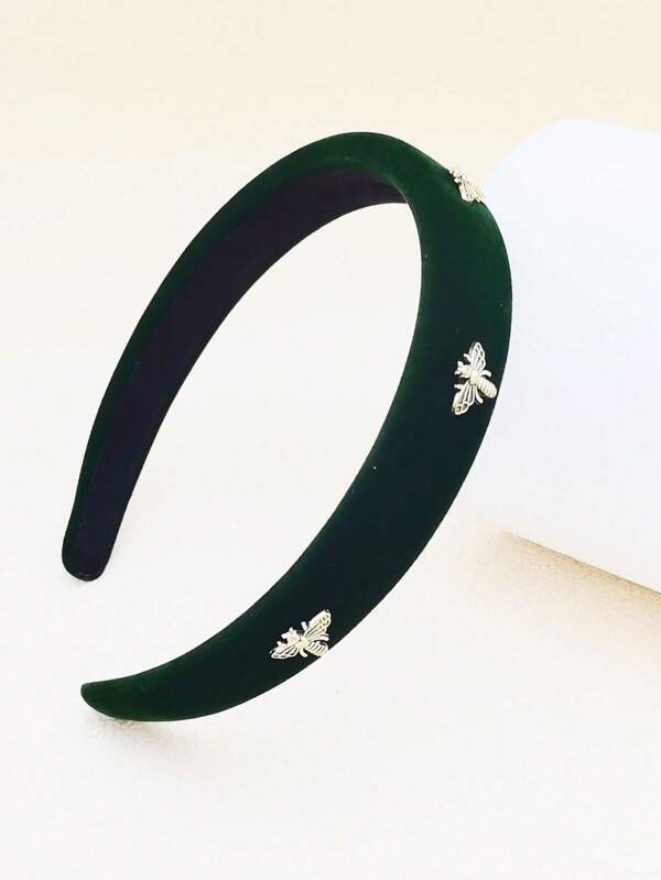 1pc 0.8inch Wide Women Black Velvet Bee Headband, Elegant Sweet Fashion For School, Party, Dance, Daily Wear