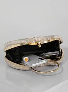 Elegante clutch da sera in raso plissettato a forma di scatola, borsa da abito formale con manico in metallo, adatta per abbinare abiti da ballo, festa, matrimonio, sposa, damigella, abito da compleanno, borsa color champagne