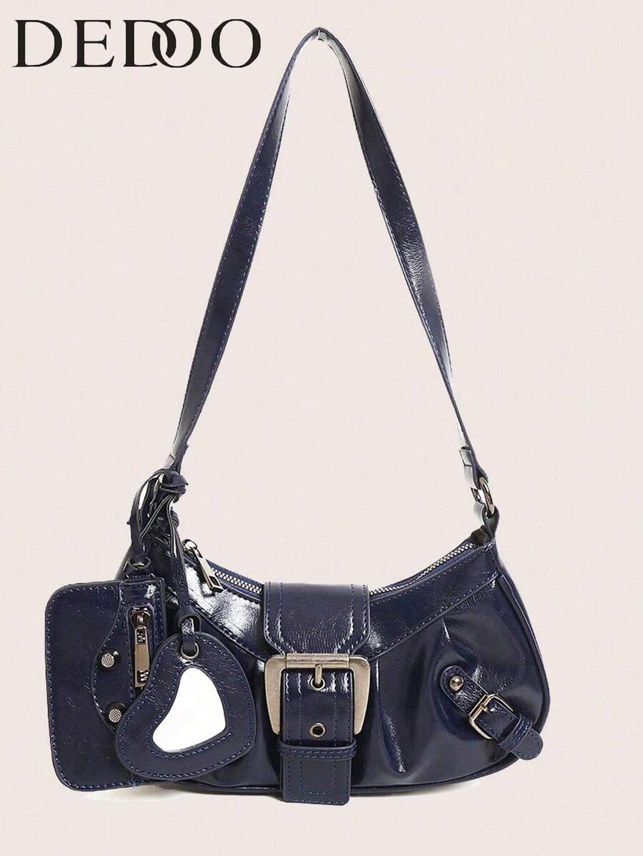 2024 Hot Maillard Style Retro Spice Y2K Wasteland Wind Shoulder - Navy Blue - View 1