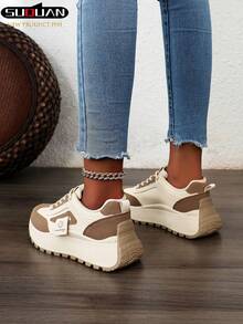 Women's Thick Sole Sneakers, 2025 New Spring & Autumn Lightweight Thick Sole Shoes, Suitable For Spring & Autumn Sports Style, Women's Lace-Up White Shoes - Beige - View 7