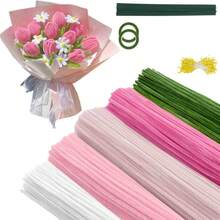400/525pcs Floral Craft Supplies, Bulk Chenille Stems, Craft Set For DIY Flower Bouquet Packaging Party Decoration (Pink)