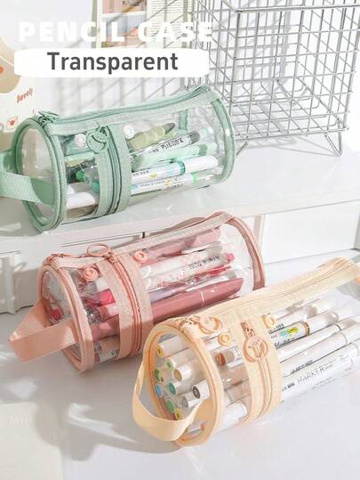 透明铅笔盒笔袋柔和的颜色灵活的笔筒易于取用的口袋储物袋适用于文具学校，学校用品，返校