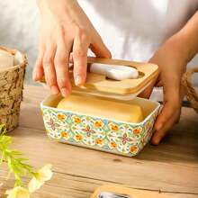 Ceramic Butter Box With Lid, European Style Household Cheese Storage Box, Kitchen Storage Box For Sealing And Preserving Freshness.