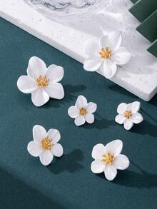 3 Cặp bông tai đính 5 cánh hoa màu trắng tinh tế, lãng mạn, thanh lịch dành cho nữ, có thể kết hợp và tạo kiểu thoải mái - trắng - Xem 2