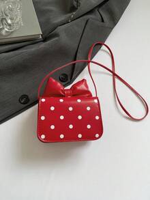 迷你时尚新款女士波尔卡圆点PU皮革小方形单肩斜挎包 - 紅色 - 查看 5