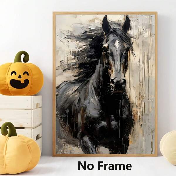 1 Piece,Abstract Dark Horse, Modern Frameless Art Decoration Painting, Printed Posters Mural, Waterproof Canvas,Suitable For Home, Office, Bedroom, Living Room, Study, Bathroom, Bar, Wall Arts And Home Decoration, Is An Ideal Holiday Gift
