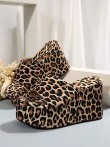 女士坡跟露趾拖鞋，沙滩凉鞋，超轻防滑舒适透气厚底高跟鞋，休闲时尚夏季户外派对鞋 - 豹紋 - 查看 6