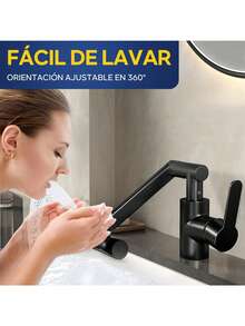 Grifo de Cocina, Grifo giratorio Acero inoxidable para Lavabo de Baño, Llave Mezcladora para Fregadero de Agua Caliente y Fría,Extraíble con 2 Manguera 60CM - Negro - Ver 6