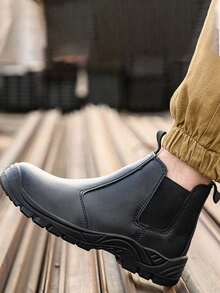 1双男士轻便钢头工装靴，防刺穿，套穿式工装训练靴，橡胶鞋底，女士工作安全鞋，耐用防滑，适用于仓库、工厂、户外、园艺、制造、厨房等场所。 - 黑色 - 查看 7