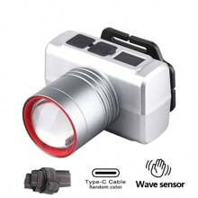 户外高亮度可充电头灯，带传感器、电量显示、变焦功能、长电池寿命 LED 头灯，适用于露营、徒步旅行、洞穴探险、钓鱼、狩猎