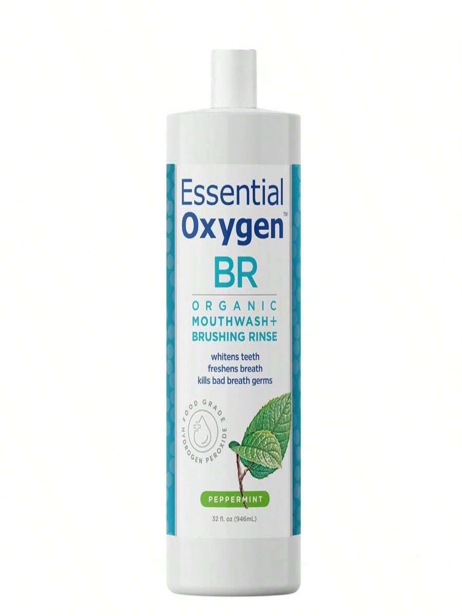 Essential Oxygen Certified BR Organic Brushing Rinse,  Mouthwash For Whiter Teeth, Fresher Breath, And Happier Gums, Alcohol-Free Oral Care, Peppermint, 16 Ounce, Package May Vary - Peppermint - 查看 1
