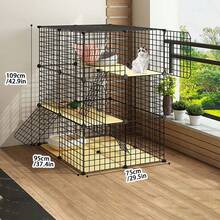 2-Tier Cat Cage With Litter Box, Indoor Cat House, Small Pet Supplies - Multicolor - View 3