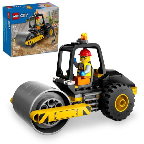 LEGO Juego de construcción de ciudad con rodillo de vapor, regalo divertido, set de juguetes de construcción para niños de 5 años en adelante, modelo de camión con una minifigura de trabajador, juego imaginativo para niños y niñas, 60401