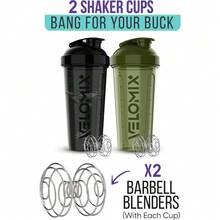 2 Pack 28oz Fitness Shaker Bottles With Stainless Steel Whisk Balls, Leakproof Protein Mixer Cup For Gym Workout School Travel, Includes Cleaning Brush & Wide Mouth Design For Easy Mixing - 94) 綠色/黑色 - 查看 3