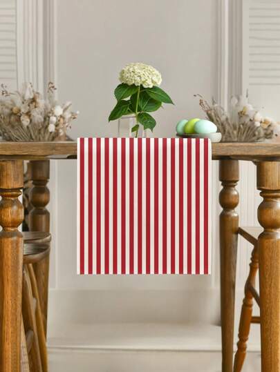 1pc Simple & Fashionable Striped Table Runner, Textured Rectangular Tablecloth, Suitable For Dining Table, Coffee Table, Home Decor - Durable Kitchen And Dining Room Decoration, Table Decor