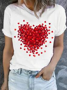 Camiseta de Mujer de Cuello Redondo y Mangas Cortas Diseño Corazon incluye algodón - Blanco - Ver 1